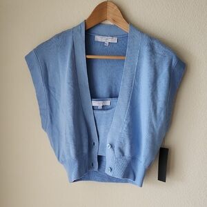 LOVE FOR HUMANITY Light Blue Knit Vest Button Front and Crop Top Set Sz M NWT